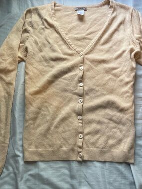 Light Peach V-Neck Button Cardigan Sweater